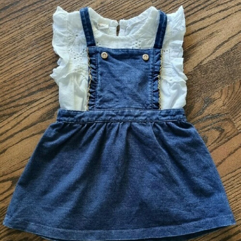 Denim Pinafore Dress & White Shirt Bundle